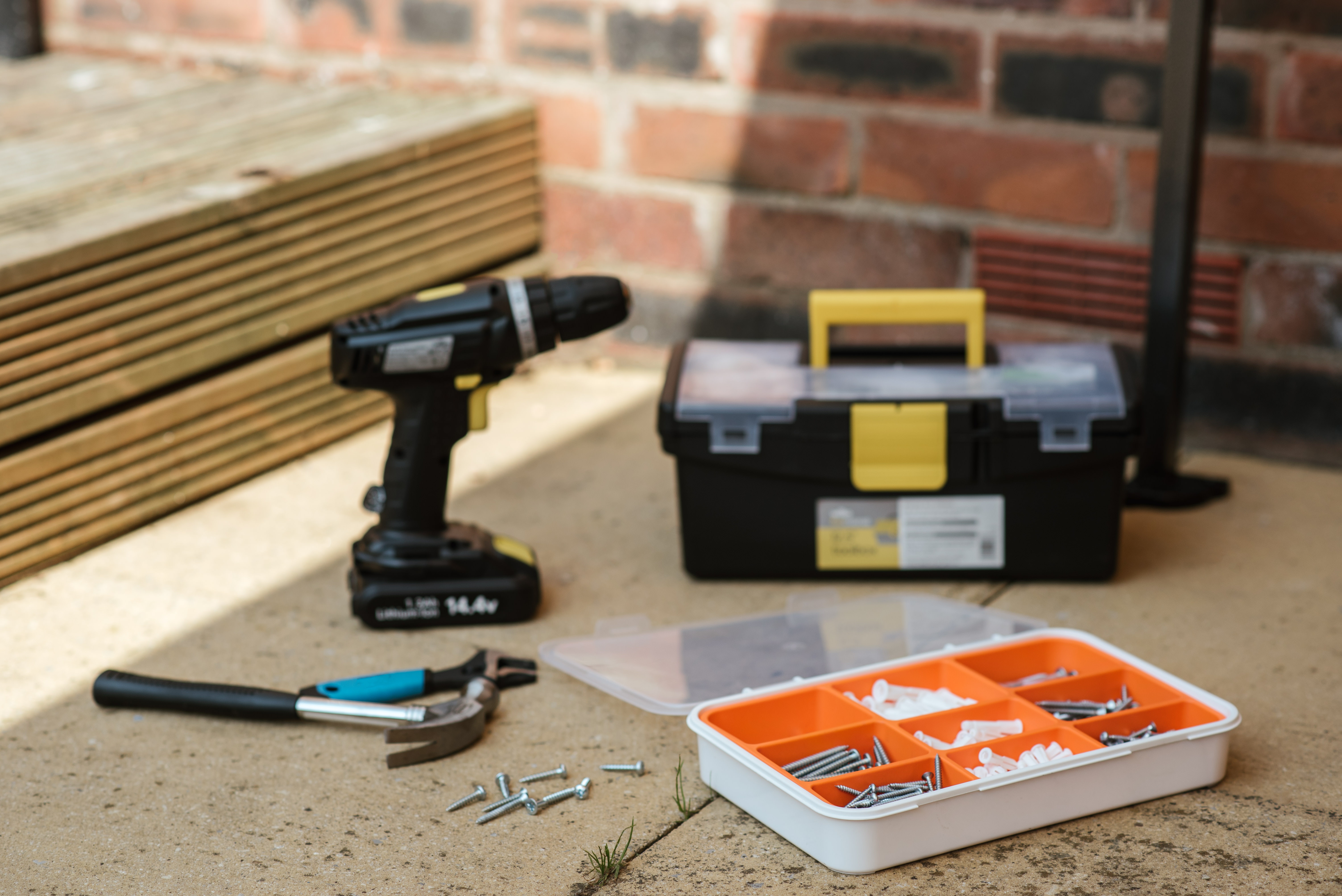 Stock photo featuring tools and work table